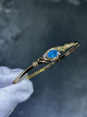 LIV 14k Yellow Gold Blue Topaz Oval Cut Diamond Bangle Bracelet 5.2 Grams Gift