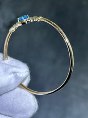 LIV 14k Yellow Gold Blue Topaz Oval Cut Diamond Bangle Bracelet 5.2 Grams Gift