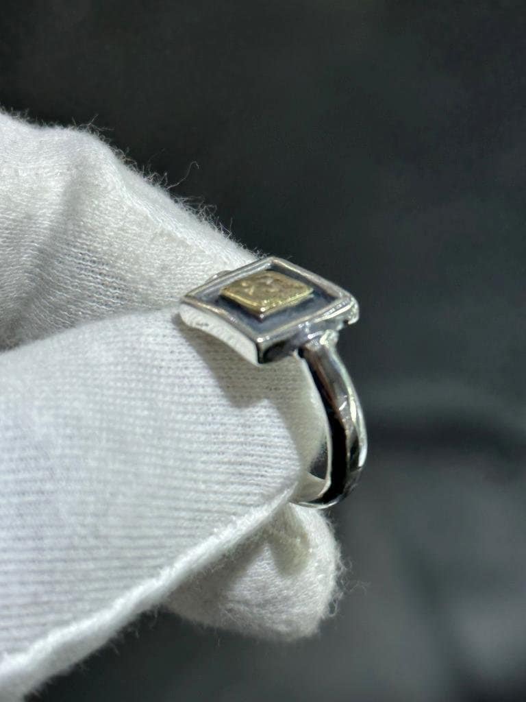 LIV Sterling Silver & 14k Solid Yellow Gold Hand Made Vintage Zodiac Design Ring Sz6