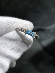 LIV 18k Yellow Gold & Sterling Silver Blue Topaz Emerald Cut Spike Design Band Ring