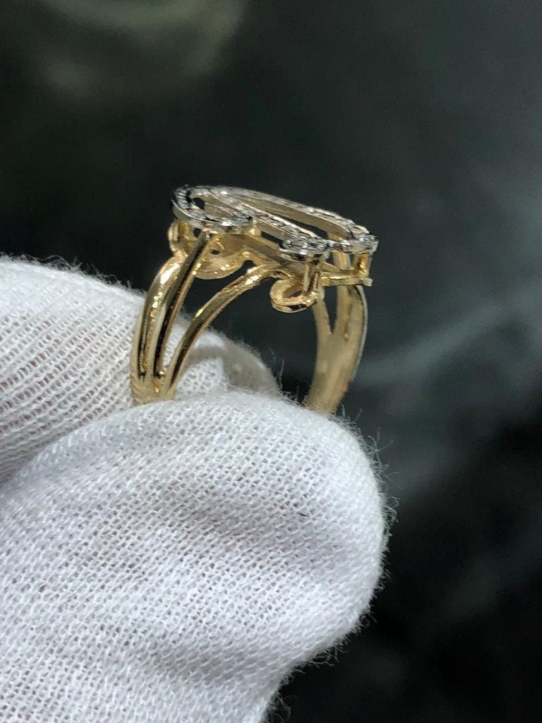 LIV 14k Yellow Gold & Diamonds Initial D Script Design Vintage Band Ring Sz 7 Gift