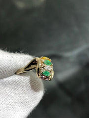 LIV 14k Yellow Gold Marquise Cut Diamond Emerald Alexandrite Halo Band Ring Sz 5