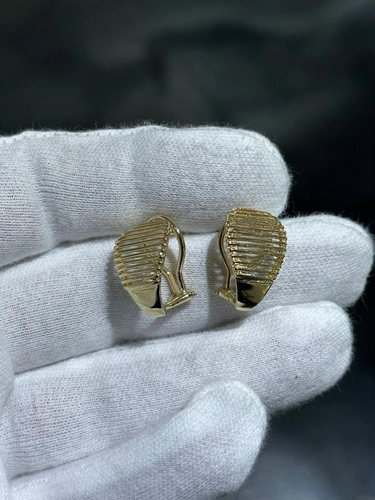 LIV 14k Yellow Gold French Back Mesh Grid Design Tear Drop Earrings 5.2 Grams Gift
