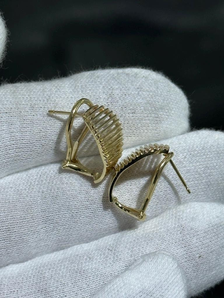 LIV 14k Yellow Gold French Back Mesh Grid Design Tear Drop Earrings 5.2 Grams Gift