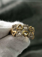 LIV 14k Two Tone Gold Genuine Diamonds 0.36ct Pave Set Heart Design Band Ring Size 7