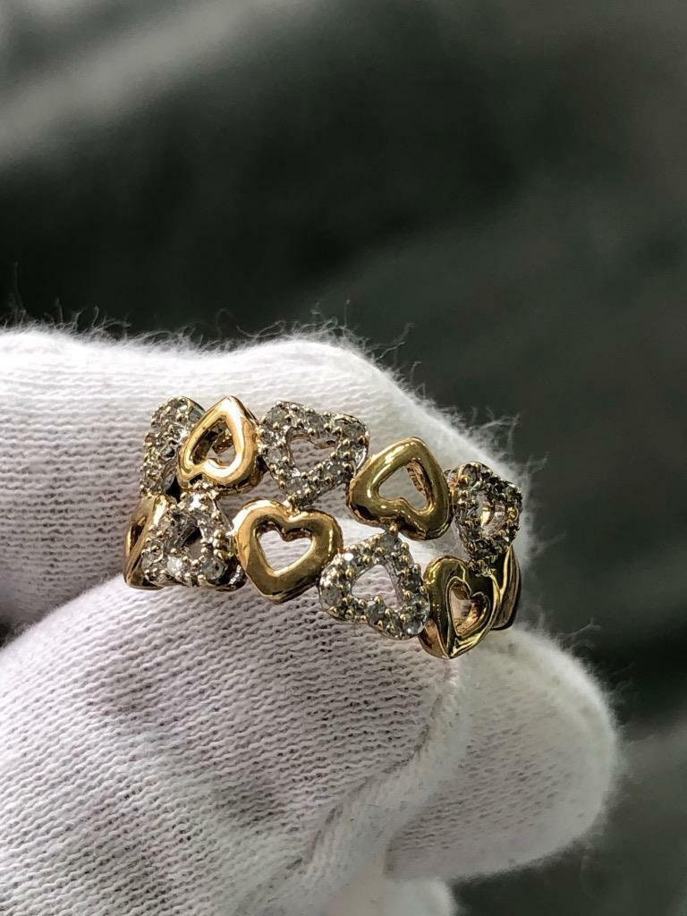 LIV 14k Two Tone Gold Genuine Diamonds 0.36ct Pave Set Heart Design Band Ring Size 7