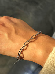 LIV 14k Solid White Gold Paper Link Design Lobster Claw Link Bracelet 7" Length