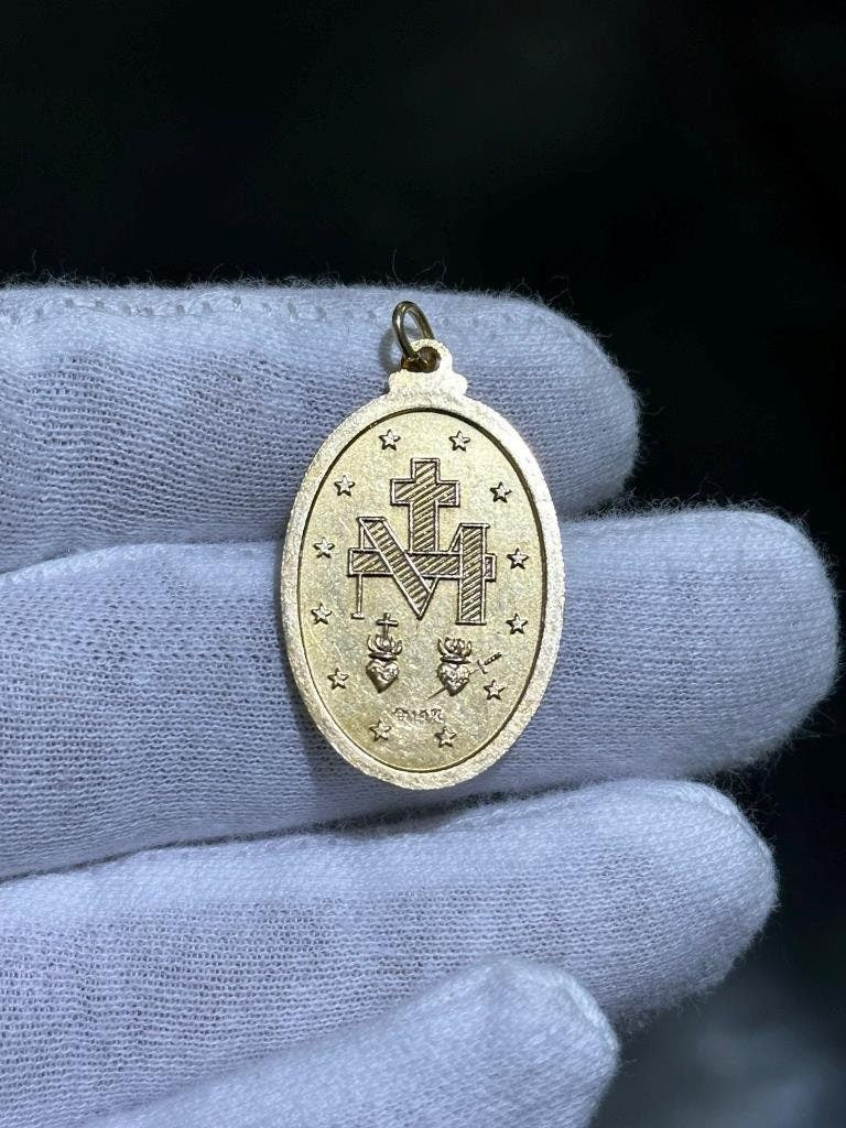 LIV 14k Yellow Gold Vintage Saint Mary Large Oval Halo Charm Pendant 5.8 Grams Gift