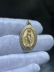 LIV 14k Yellow Gold Vintage Saint Mary Large Oval Halo Charm Pendant 5.8 Grams Gift