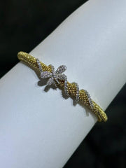 LIV 18k Yellow Gold Sterling Silver White Sapphire Butterfly Mesh Bangle Bracelet 7"