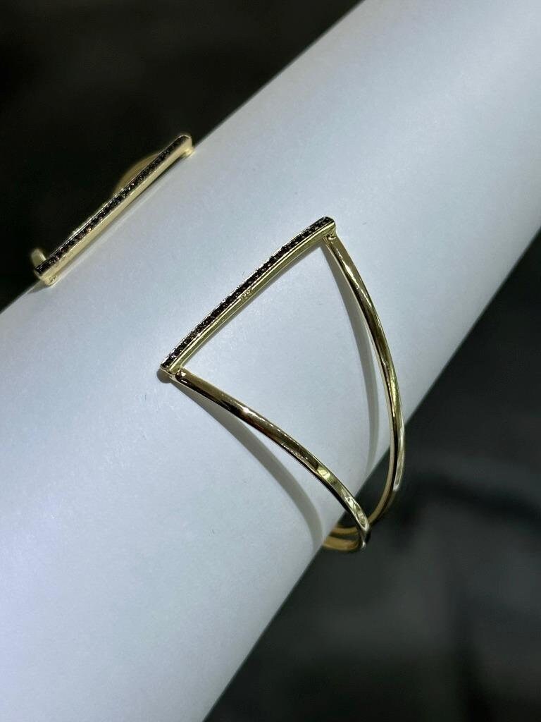 LIV Yellow Gold Sterling Silver White Sapphire Pave Open Design Cuff Bangle Bracelet 7" L