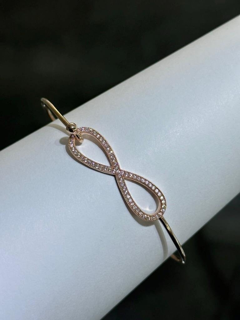 LIV Rose Gold Sterling Silver White Sapphire Infinity Halo Stack Bangle Bracelet 7"L