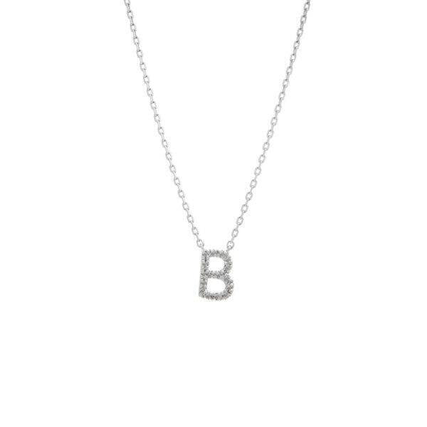 LIV Platinum Sterling Silver & Diamonds Initial B Station Halo Necklace 16" L Gift