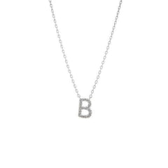 LIV Platinum Sterling Silver & Diamonds Initial B Station Halo Necklace 16" L Gift