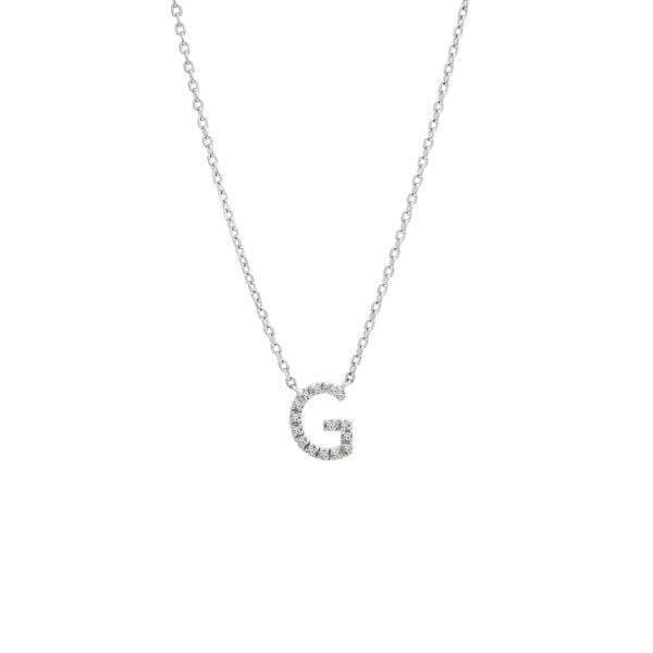 LIV Platinum Sterling Silver & Diamonds Initial G Pearl Station Halo Necklace 16" L