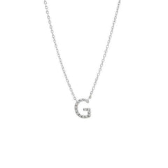 LIV Platinum Sterling Silver & Diamonds Initial G Pearl Station Halo Necklace 16" L