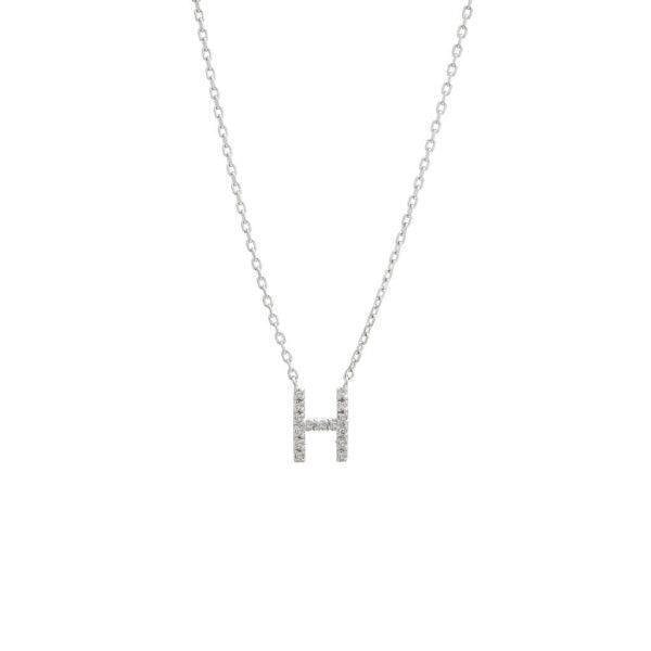 LIV Platinum Sterling Silver & Diamonds Initial H Pearl Station Halo Necklace 16" L