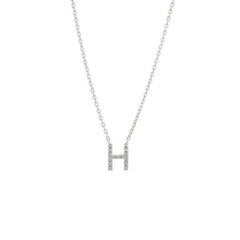 LIV Platinum Sterling Silver & Diamonds Initial H Pearl Station Halo Necklace 16" L