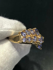 LIV 10k Yellow Gold & Genuine Tanzanite Marquise Cut Wide Cluster Band Ring Size 8