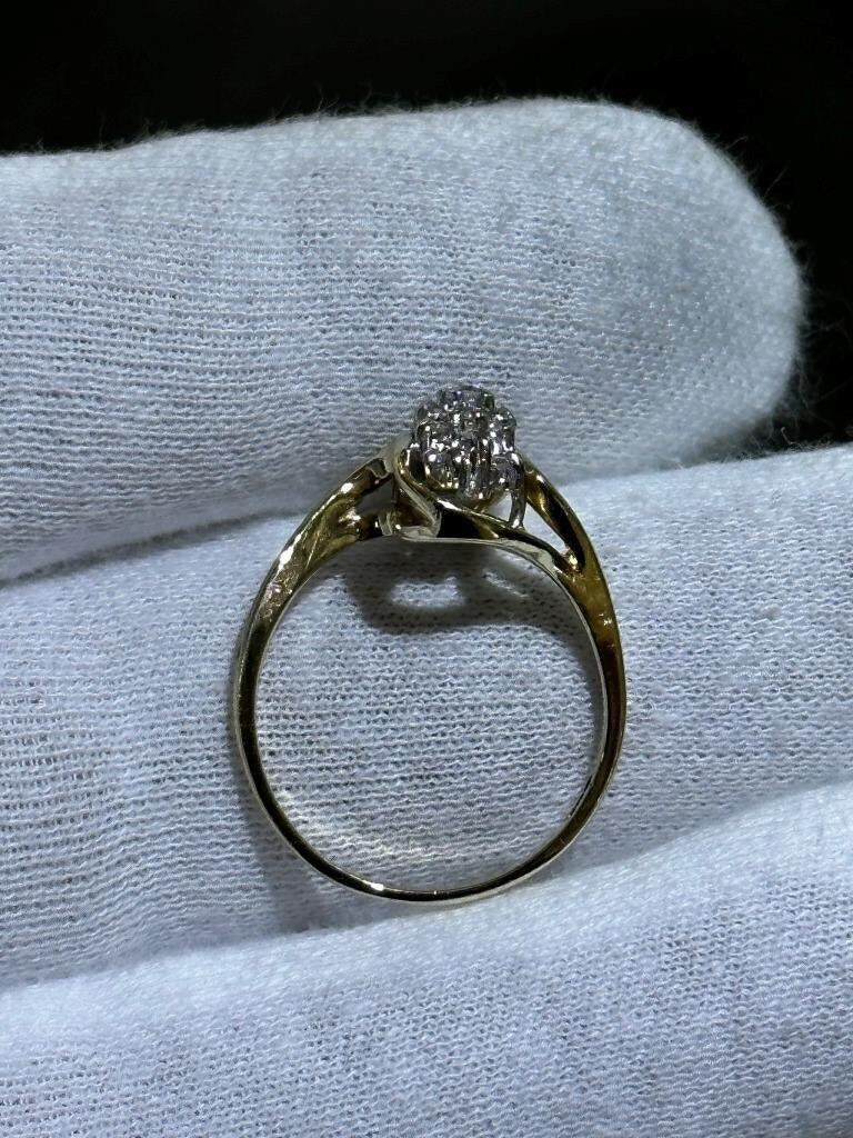 LIV 14k Yellow Gold Diamonds Cluster Design Vintage Halo Band Ring Sz 7.5 Gift