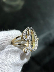 LIV 14k Yellow Gold & Diamonds Initial D Script Design Vintage Band Ring Sz 7 Gift